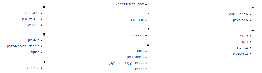 ערים בדרום אפריקה