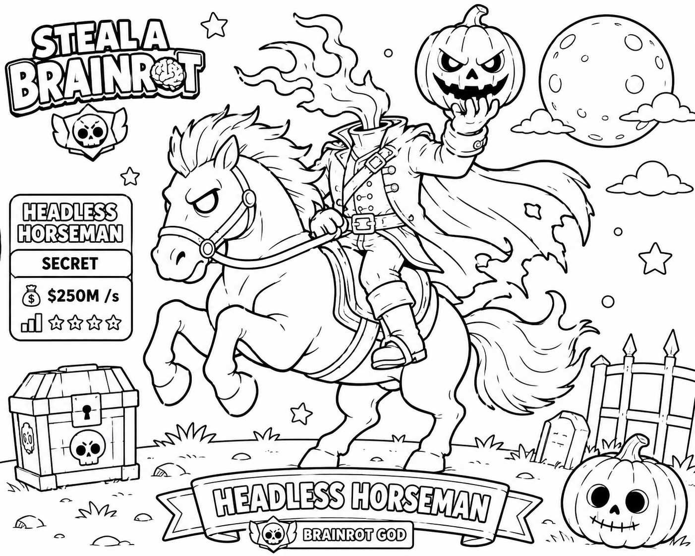 דף צביעה פרש בלי ראש (Headless Horseman): הגביע הקדוש של המשחק! עם קצת יותר מ-120 עותקים בלבד קיימים, זו הדמות הכי נדירה ויוקרתית שיש